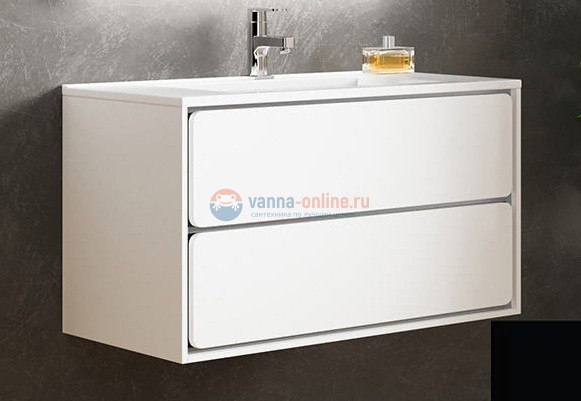 Тумба с раковиной Sanvit Бруно 2, 90 х 50 см, чаша раковины по центру, цвет - черный глянец