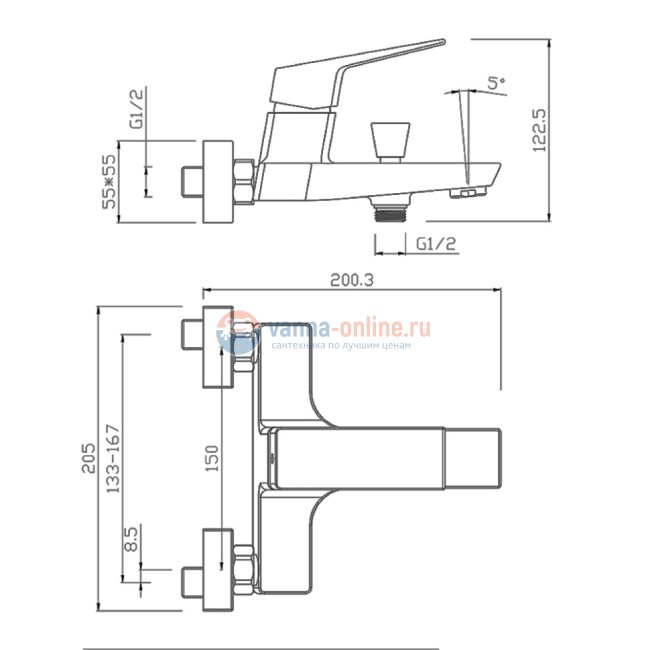 Смеситель для ванны Paini Torre без аксессуара, черный Смеситель для ванны Paini Torre без аксессуара, черный