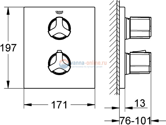 Смеситель термостатический Grohe Allure 19446 000 для ванны и душа, внешняя часть Смеситель термостатический Grohe Allure 19446 000 для ванны и душа, внешняя часть
