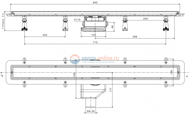 Душевой лоток Pestan Confluo Premium Line 850, решетка нержавеющая сталь 13100006 Душевой лоток Pestan Confluo Premium Line 850, решетка нержавеющая сталь 13100006
