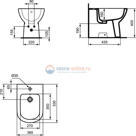 Напольное пристенное биде Ideal Standard TEMPO T510101