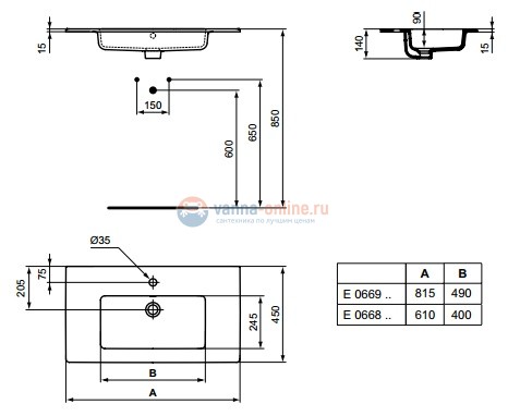Раковина 81.5X45.5 см Ideal Standard TEMPO E066901