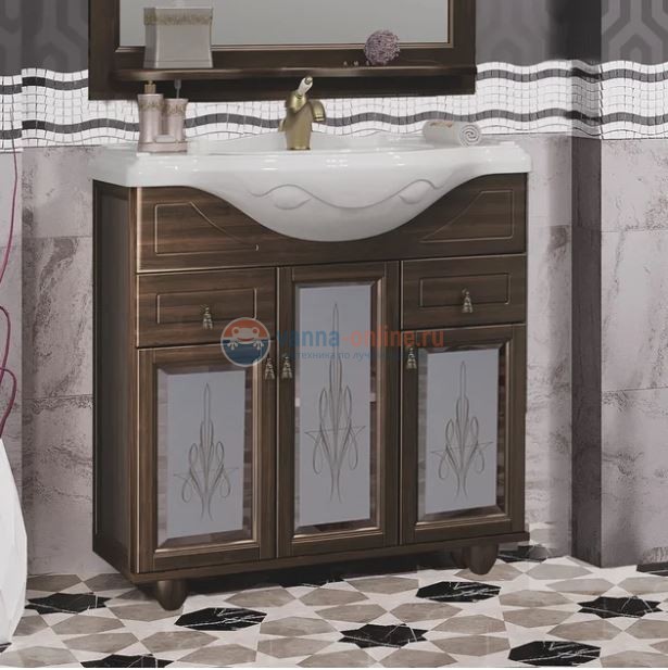 Тумба с художественным стеклом под раковину OPADIRIS Тибет 85 00-00002852, орех антикварный