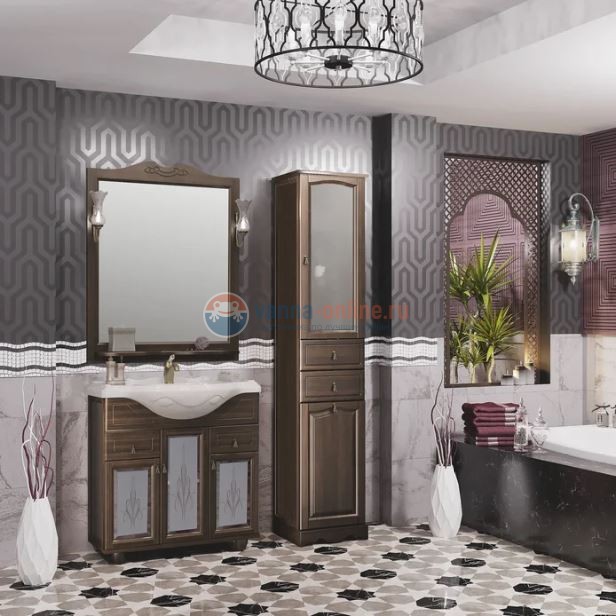 Тумба с художественным стеклом под раковину OPADIRIS Тибет 85 00-00002852, орех антикварный