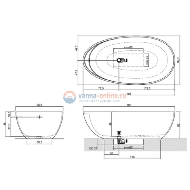 Ванна Antonio Lupi Eclipse 185 х 95,5 х 53 см отдельностоящая, овальная Ванна Antonio Lupi Eclipse 185 х 95,5 х 53 см отдельностоящая, овальная