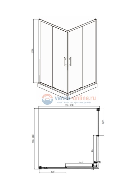 Душевой уголок Bravat Stream BS090.2204S, 90 x 90 x 200 см, двери раздвижные, стекло прозрачное, хром