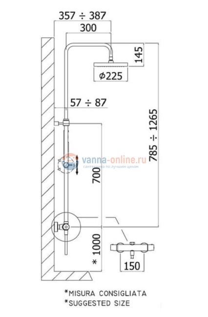 Душевая колонна Paffoni Birillo Mini ZCOL638LIQCR с термостатическим смесителем для душа