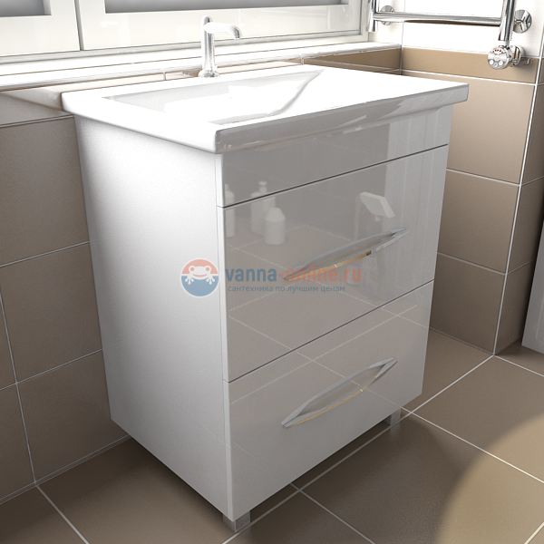 Тумба c раковиной Emmy Рокард 60 напольная, раковина Комо 60, белый