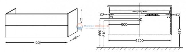 Тумба под раковину Jacob Delafon Vox 120 EB2071-R1-E16, цвет - ореховое дерево, 120 х 46 см