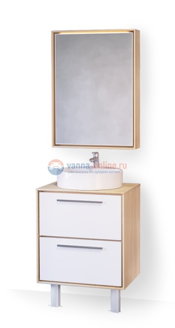 Тумба под раковину Raval Frame 60 Fra.01.60/P/W-DS, подвесная, фасад - белый, корпус - дуб сонома