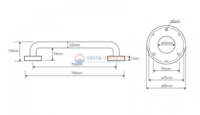 Поручень Bemeta Help 301100702 70 см прямой, хром матовый Поручень Bemeta Help 301100702 70 см прямой, хром матовый