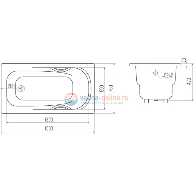 Чугунная ванна Goldman Elegant 150x75