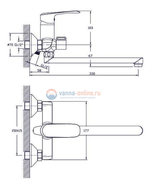 Смеситель Rush Gozo GZ3735-51 для ванны и душа с длинным изливом, хром
