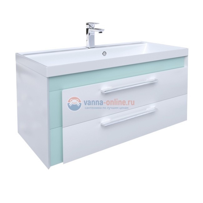 Тумба с раковиной Iddis Color Plus COL90M0i95K 90 см подвесная, белая/мятная