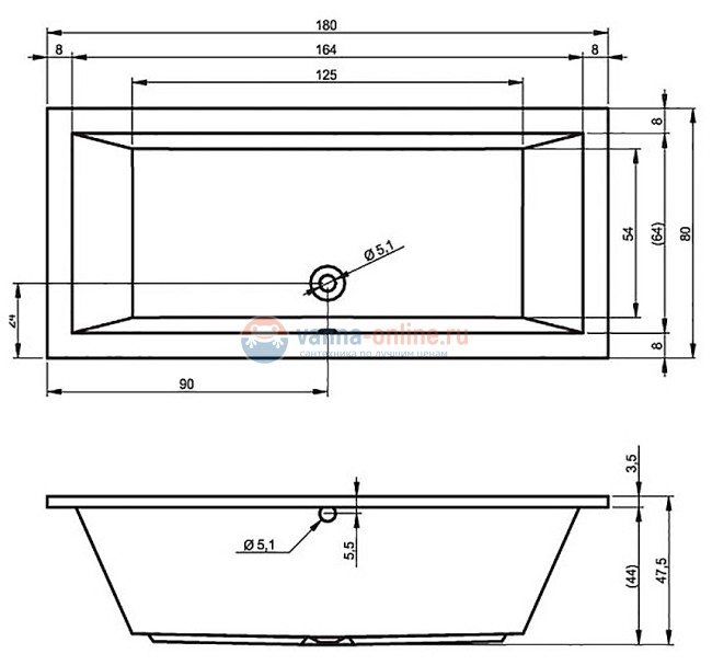 Акриловая ванна Riho Lusso 180x80 см