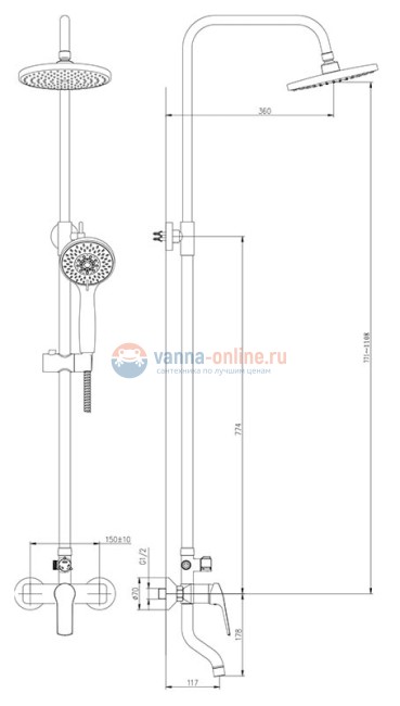 Душевая система Agger Merry A1393300 с поворотным изливом, хром Душевая система Agger Merry A1393300 с поворотным изливом, хром