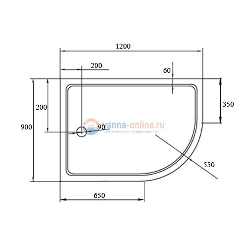 Поддон душевой Cezares-SMC TRAY-M-RH-120/90-550-35-W-L(-R)