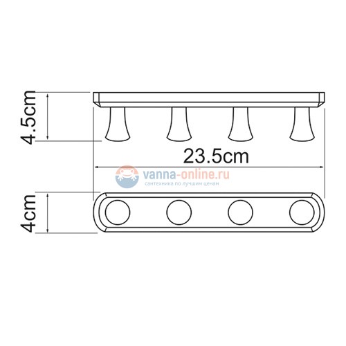 Крючок настенный WasserKRAFT 1074, 4 крючка Крючок настенный WasserKRAFT 1074, 4 крючка