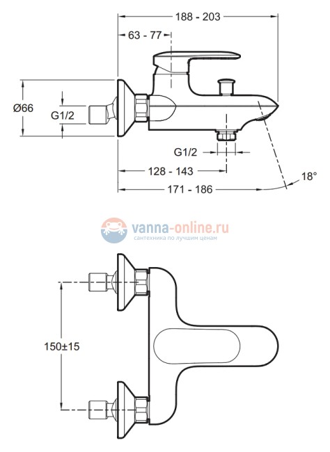 Смеситель Jacob Delafon Kumin E99460-CP для ванны и душа