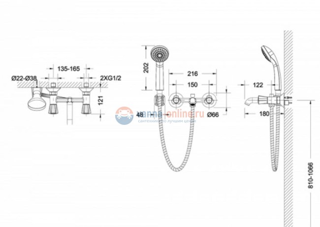 Смеситель Bravat Duo F6133186CP-B для ванны и душа с душевым гарнитуром