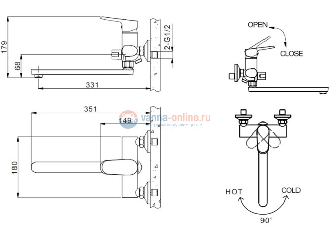 Смеситель Bravat Pure F6105161C-01A для ванны