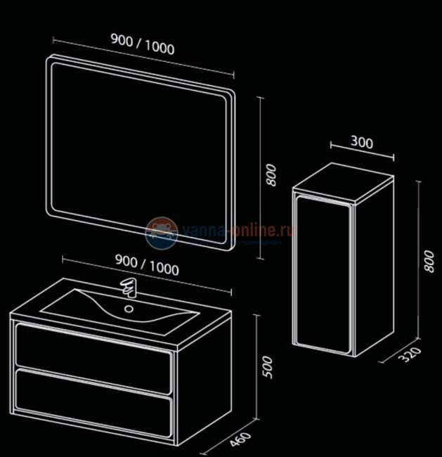Тумба с раковиной Sanvit Бруно 2, 90 х 50 см, чаша раковины по центру, цвет - шелк сталь