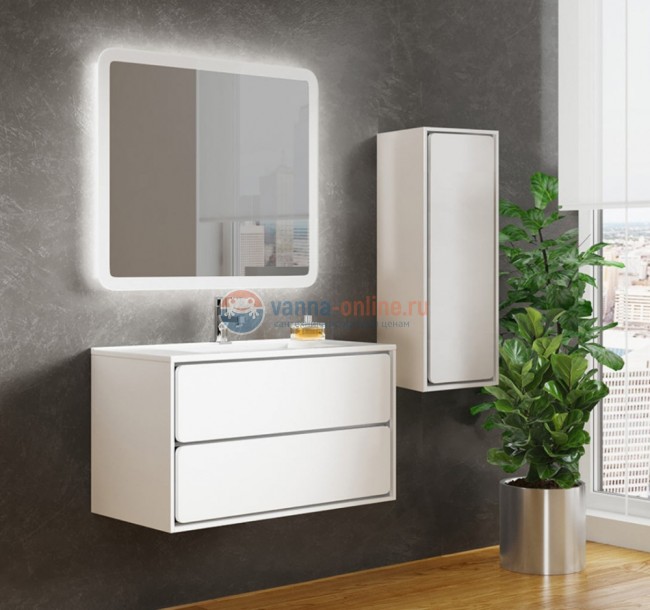 Тумба с раковиной Sanvit Бруно 2, 90 х 50 см, чаша раковины по центру, цвет - шелк сталь