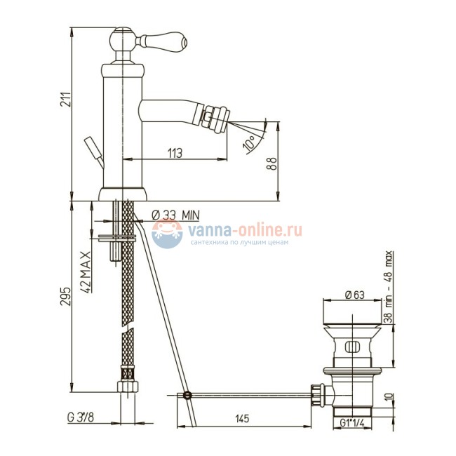 Смеситель для биде Jacuzzi Rubinetteria Tosca с донным клапаном