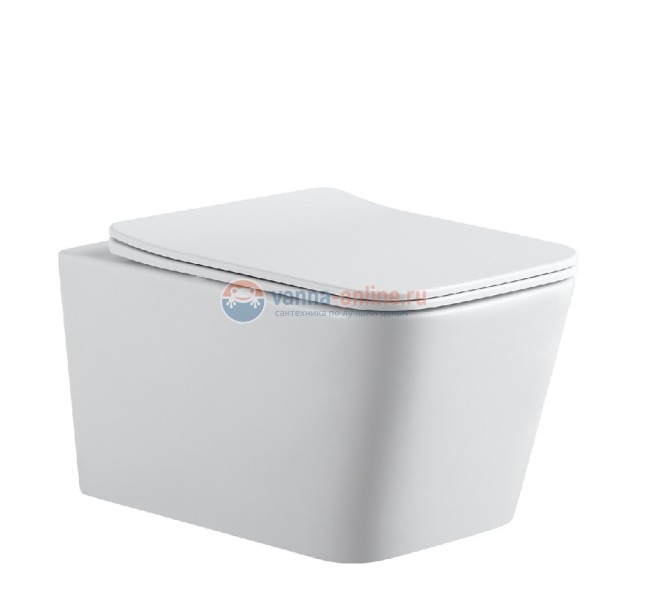 Подвесной унитаз безободковый Aquanet Tavr 2.0 W (243545) Rimless, с крышкой-сиденьем Soft Close - Slimseat