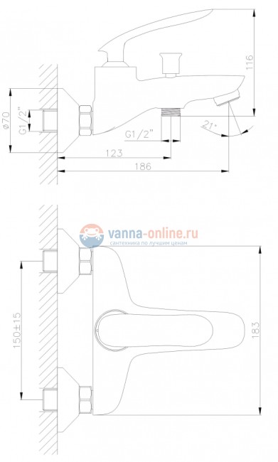 Смеситель Rush Island IS6535-44 для ванны и душа, хром Смеситель Rush Island IS6535-44 для ванны и душа, хром