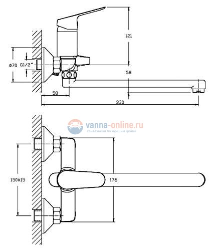 Смеситель Rush Yell YE5735-51 для ванны и душа, хром
