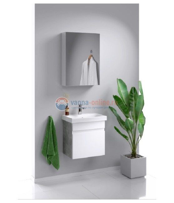 Тумба с раковиной Aqwella Smart 50 см, фасад белый, корпус бетон светлый