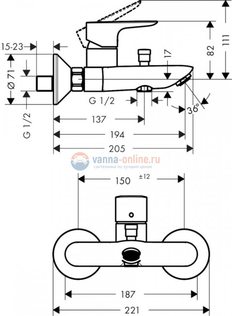 Смеситель для ванны Hansgrohe Talis E 71740340, черный хром Смеситель для ванны Hansgrohe Talis E 71740340, черный хром