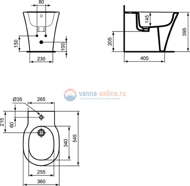 Напольное пристенное биде с отверстием под смеситель Ideal Standard CONNECT AIR E0180V3