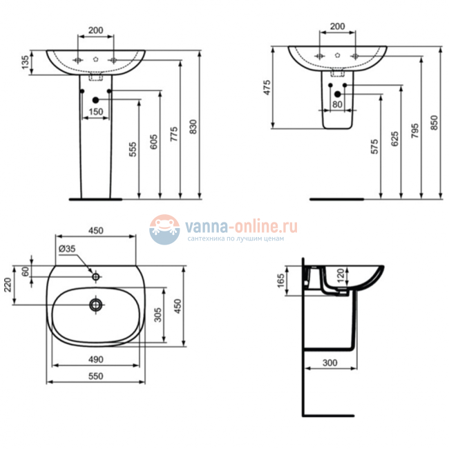 Раковина 55 см Ideal Standard TESI T352301 Раковина 55 см Ideal Standard TESI T352301