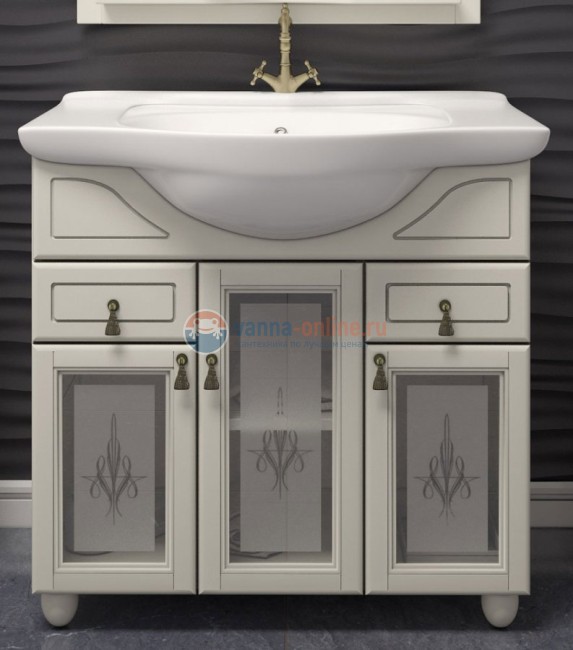 Тумба с художественным стеклом под раковину Opadiris ТИБЕТ 85, слоновая кость