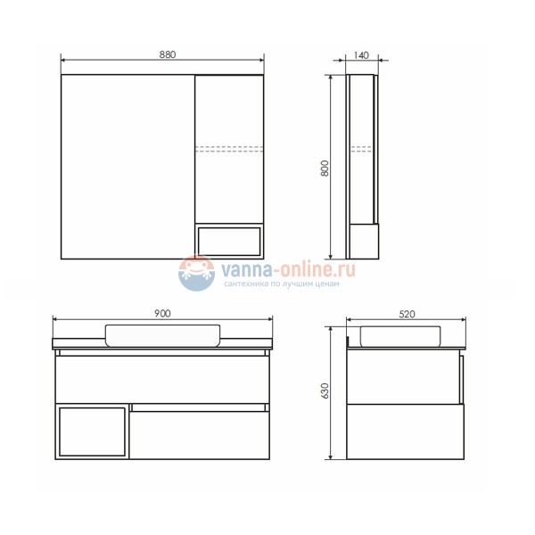 Тумба Comfortу Прага-90 дуб белый с антрацитовой столешницой, с раковиной T-Y9378