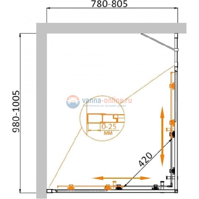 Душевой уголок Cezares Molveno-AH-21-80+20-P-Cr, 100 x 80 x 190 см, стекло текстурное Punto, хром