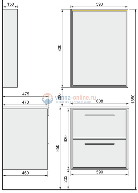 Тумба под раковину Raval Frame 60 Fra.01.60/P/W, подвесная, белая
