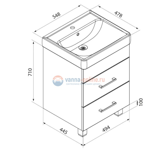 Тумба с раковиной Iddis Custo CUS55W0i95K 55 см напольная, белая