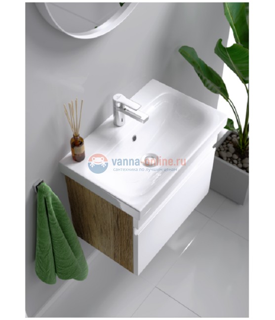 Тумба с раковиной Aqwella Smart 50 см, фасад белый, корпус дуб балтийский