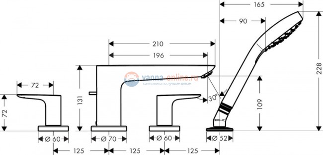 Смеситель Hansgrohe Talis E 71748670 для ванны, черный матовый Смеситель Hansgrohe Talis E 71748670 для ванны, черный матовый