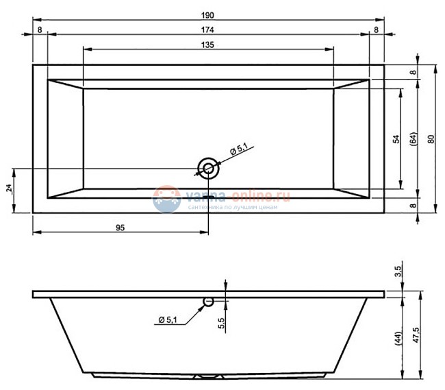 Ванна акриловая Riho Lusso 190x80 см
