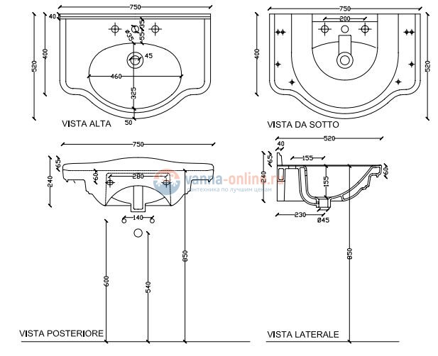 Раковина Galassia Ethos 8433NE черная, 75 x 52 см