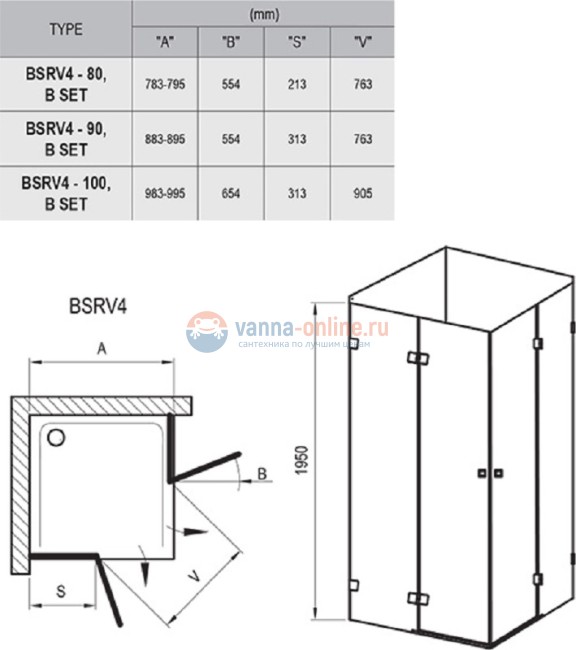 Душевой уголок Ravak Brilliant BSRV4-80 1UV44A00Z1 80 х 80 см, профиль хром, стекло транспарент
