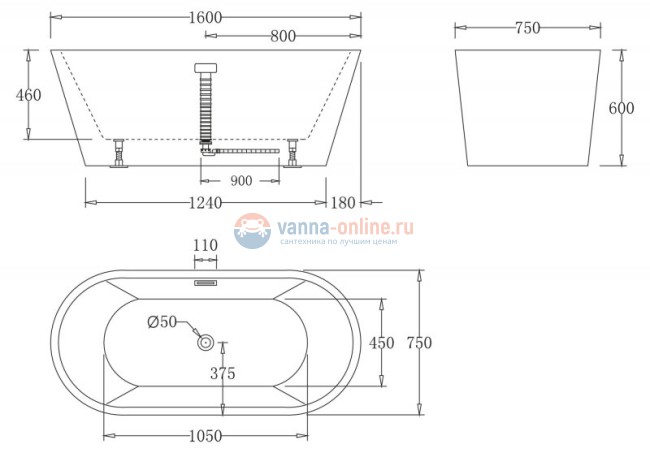 Акриловая ванна BelBagno BB71-1600