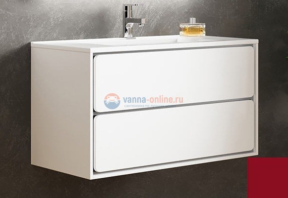 Тумба с раковиной Sanvit Бруно 2, 90 х 50 см, чаша раковины по центру, цвет - красный глянец