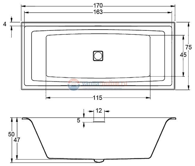 Акриловая ванна Riho Still Square 170x75 см