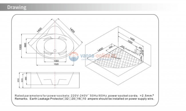 Ванна гидромассажная SSWW A1903 CGSP, 140 x 140 см