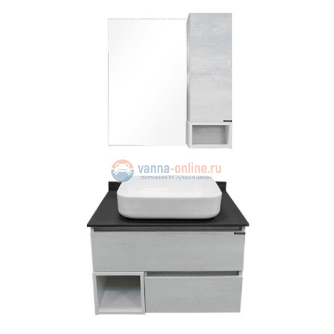 Зеркальный шкаф Comfortу Прага-75, правый, дуб, белый